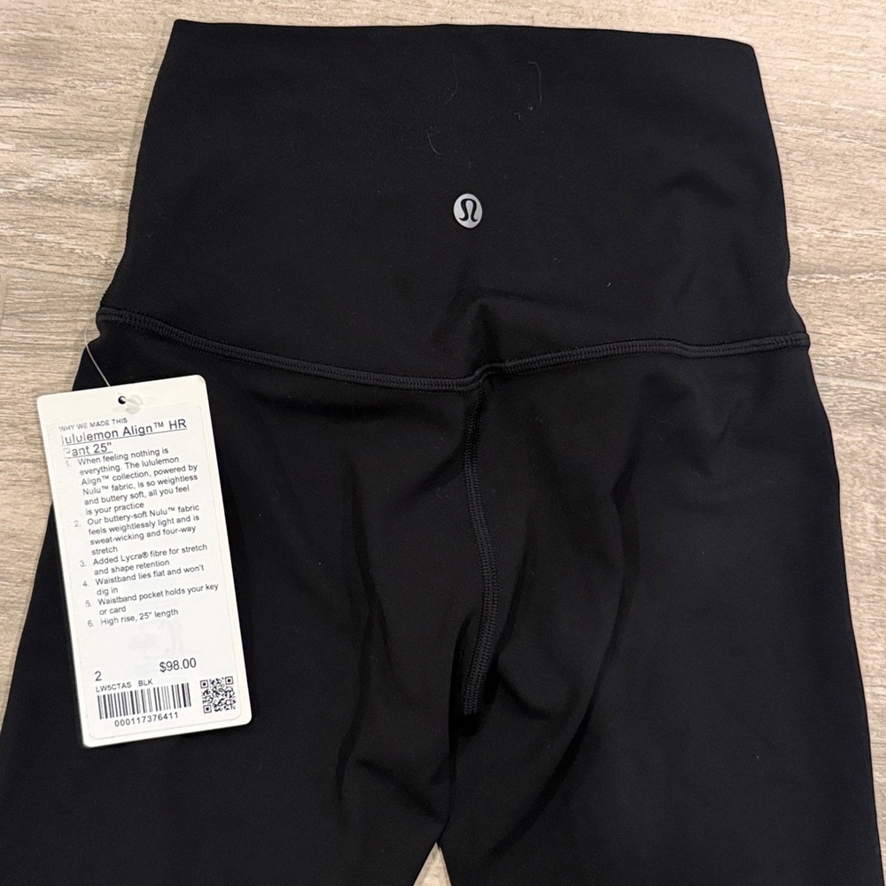 Lululemon Athletica Black Align HR Pants size 2 25” NWT